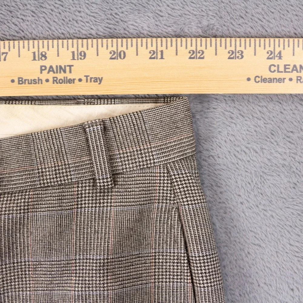 Brooks Brothers Mens 44x31 Wool Cashmere Glen Plaid Dress Pants Brown